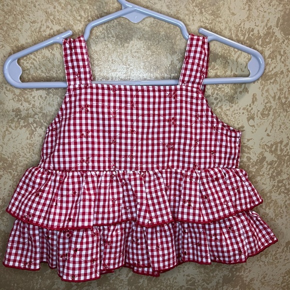 2/$20 Vintage 12M KT Kids Red Gingham tanktop Denim pants two-piece matching set - Picture 4 of 13